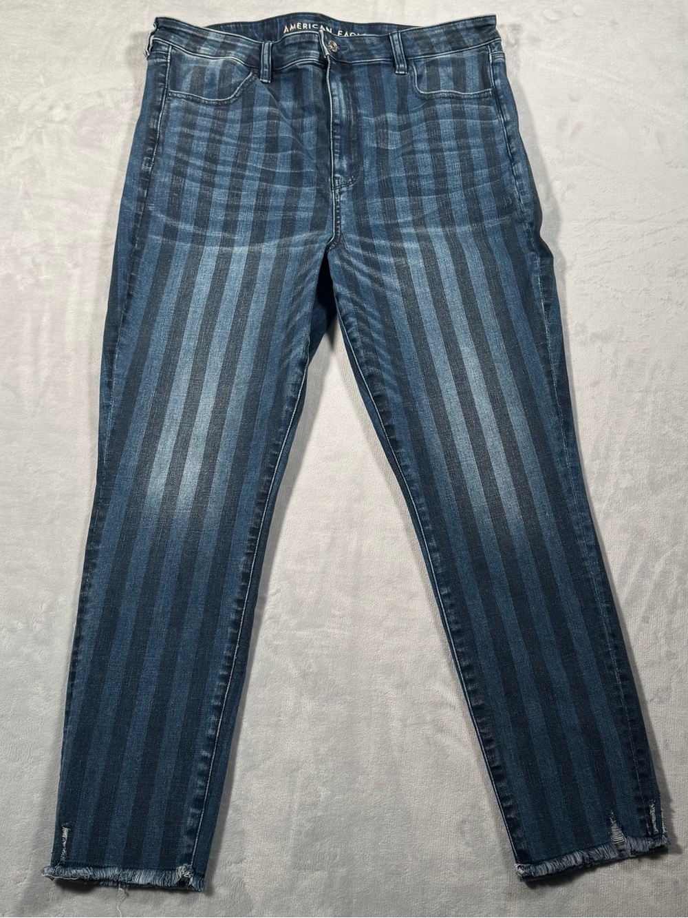 American Eagle Hi Rise Jegging Crop Jeans Womens 18 Long Striped Denim